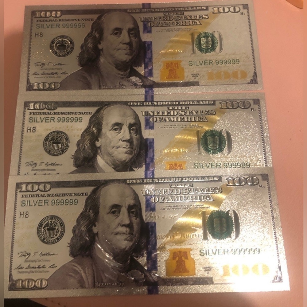 Silver & gold foil set of 4 prop 100 bill place holders for cash stuffing binder